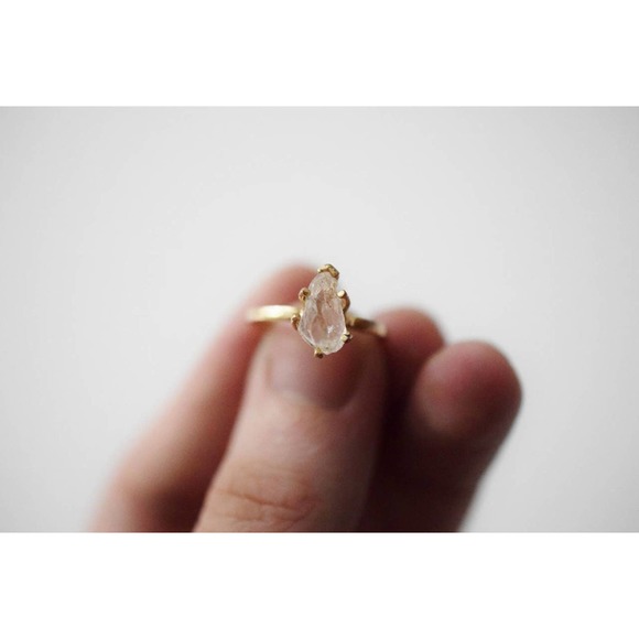 Size 6.5 14k Gold Engagement Ring, Raw stone rings, simple solitaire - Picture 3 of 8